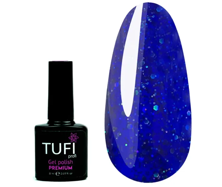 Гель-лак TUFI Profi Premium №168 - королівський синій з блискучою розсипом, 8 мл (0089426)