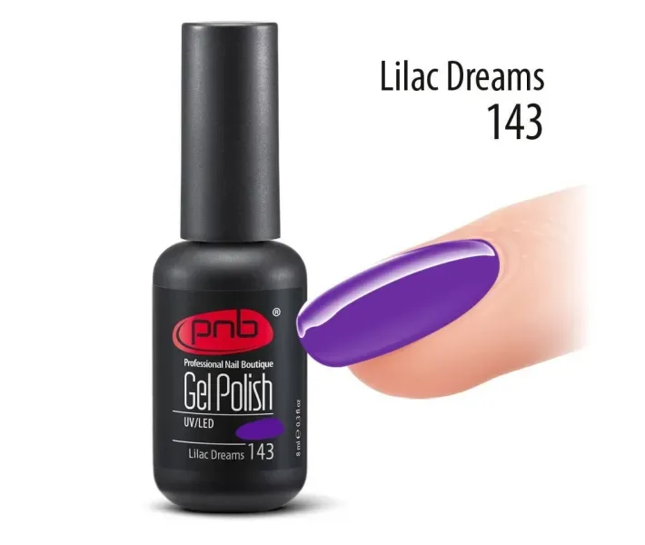 Гель-лак PNB №143 - Lilac Dreams - насичений фіолетовий неоновий, 8 мл (0059810)