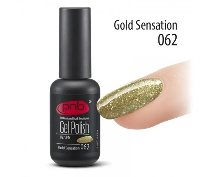 Гель-лак PNB №062 - Gold Sensation - прозорий із золотавими блискітками, 8 мл (0055829)