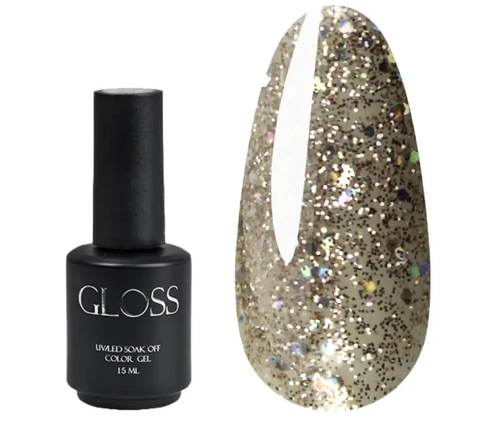 Гель-лак Gloss №408 - шампань, голографічний мікроблеск, 15 мл (0073252)