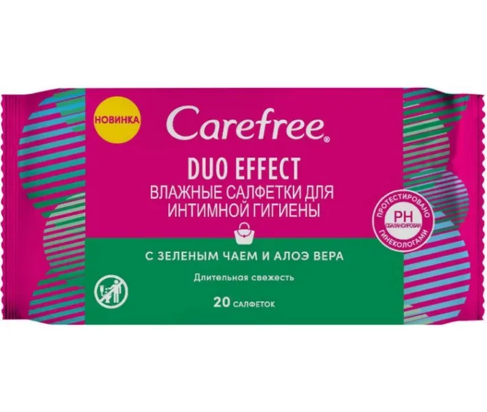 Серветки для інтимної гігієни Carefree Duo Effect з Зеленим чаєм і Алое віра 20 шт (3574661506470)