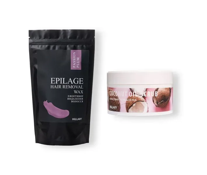 Скраб для тіла кокосовий Hillary Coconut Oil Scrub, 200 г + Гранули для епіляції Hillary Epilage Original, 100 г