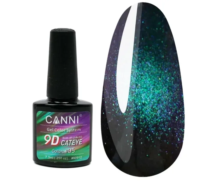 Гель-лак Canni котяче око 9D Galaxy Cat eye 05 - зелено-бузковий, 7,3 мл (0088531)
