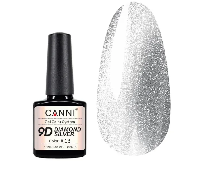 Гель-лак Canni 9D 13 Diamond Silver кришталева кішка 7,3 мл (0093697) (0093697)
