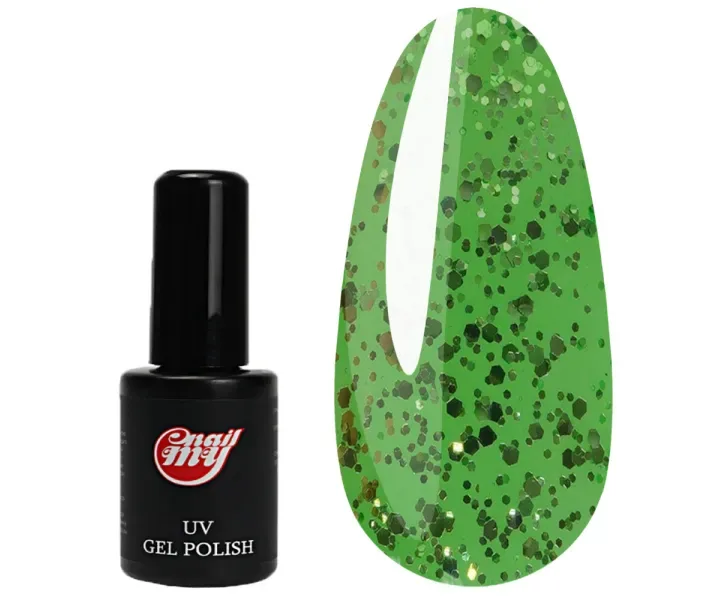 Гель-лак MY Nail №049 - напівпрозорий зелений з мікроблиском та зеленими блискітками, 7 мл (0094829)