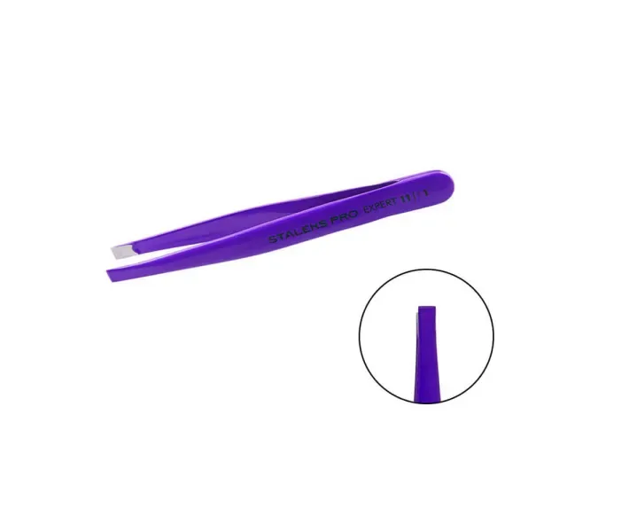 Пінцет для брів Staleks Pro Expert 11 Type 1 (широкі прямі кромки) (фіолетовий) (0081243)