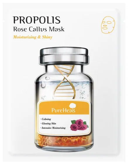PureHeal's Propolis Rose Callus Mask - Заспокійлива тканинна маска з екстрактом прополісу для сухої і чутливої ​​шкіри