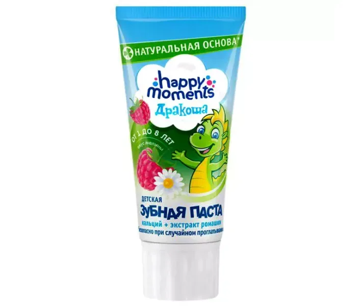 Зубна паста дитяча Дракоша Happy moments 1-8 років зі смаком малини, 60 мл