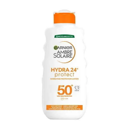 Cонцезахисне водостійке молочко Garnier Ambre Solaire проти сухості шкіри тіла та обличчя SPF 50+ 200 мл