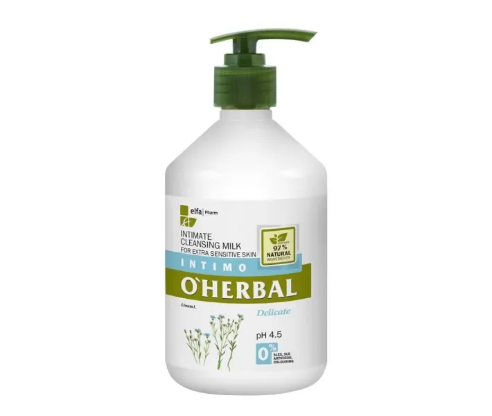 Очищающее молочко для интимной гигиены O Herbal для чувствительной кожи с льном, 500 мл