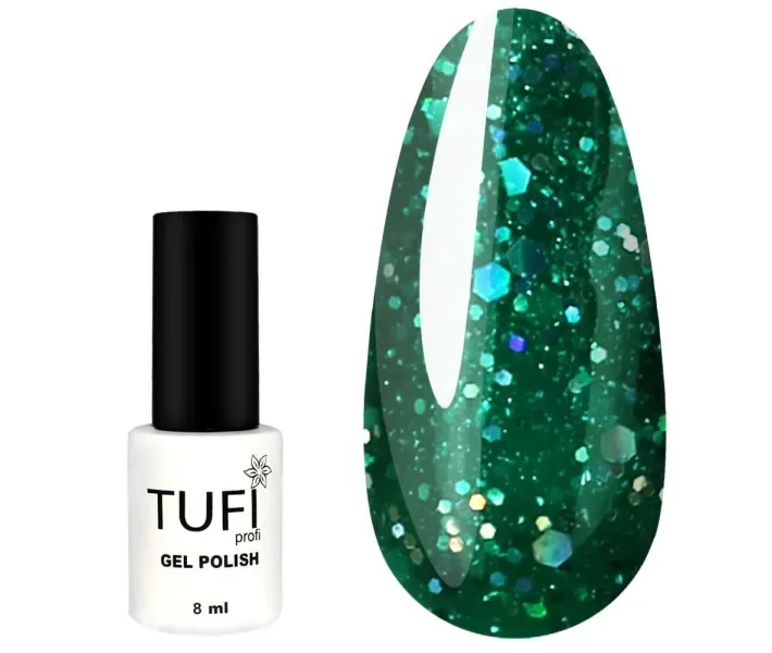 Гель-лак TUFI Profi №124 - зелений з блискітками, 8 мл (0063922)