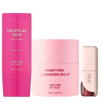 2+1 House of Hur Tropical Dew Sun Cream & Purifying Cleansing Balm + Glowy Ampoule Tint Brown Red