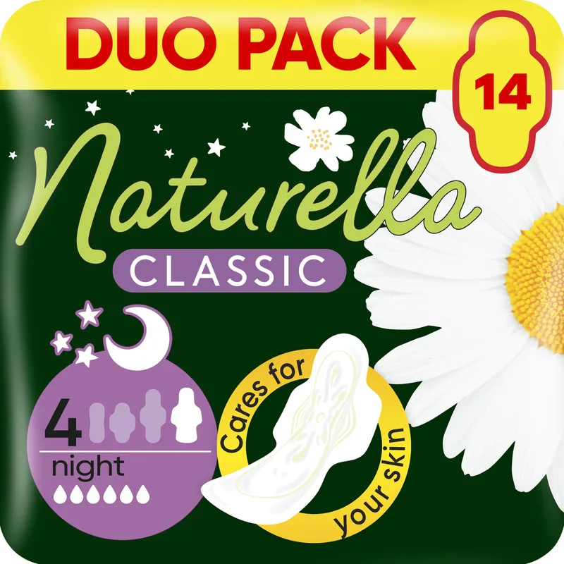 Прокладки гігієнічні жіночі NATURELLA (Натурелла) Classic Camomile Ultra Night нічні з ромашкою 14 шт