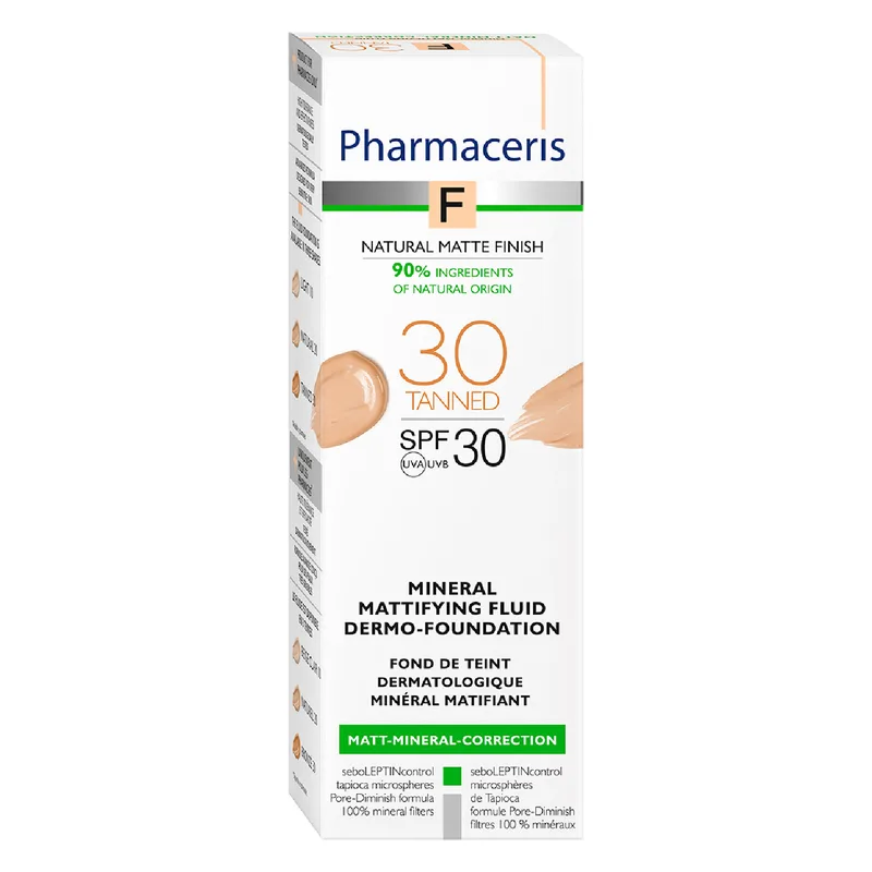 Флюїд для обличчя PHARMACERIS (Фармацеріс) F дермо-тонал мінеральний, матуючий SPF 30 тон 30 засмаглий 30 мл