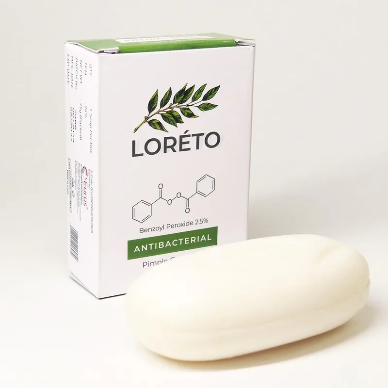 Мило антибактеріальне LORETO проти акне з бензоїл пероксидом 2,5% 75 г