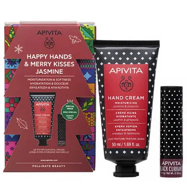 Набір для рук та губ з жасмином Apivita Happy Hands And Marry Kisses Jasmine Kit (cr/50ml + lip/balm/4,4g)