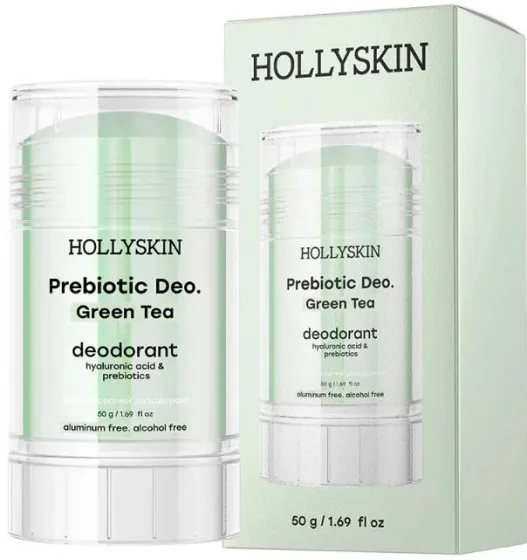 Hollyskin Prebiotic Deo. Green Tea - Парфумований дезодорант з гіалуроновою кислотою та пребіотиками