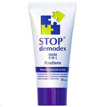 Маска 9 в 1 для обличчя на основі білої глини Stop Demodex Mask PureDerm 9в1
