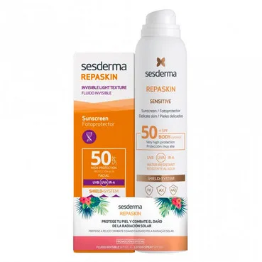 Набір сонцезахисний Sesderma Repaskin Fluid SPF 50 + Sensitive SPF 50+ (fl/50ml + spr/200ml)