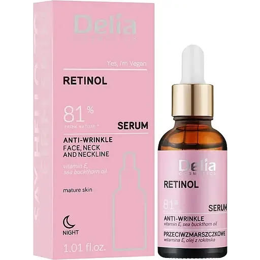 Сироватка проти зморшок для обличчя, шиї та зони декольте Delia Cosmetics Serum із ретинолом 30 мл