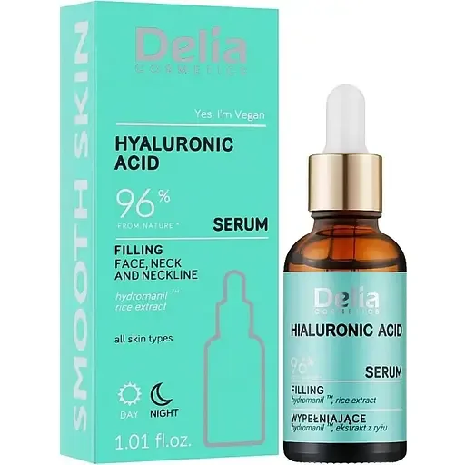 Сироватка зволожуюча для обличчя, шиї та зони декольте Delia Cosmetics Serum з гіалуроновою кислотою 30 мл