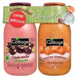 Набір для душу "Черешня/Фісташка + Солодка карамель" Cottage Black Cherry&Pistachio&Sweet Caramel Set (shower/milk/250ml + exfoliating/gel/270ml)