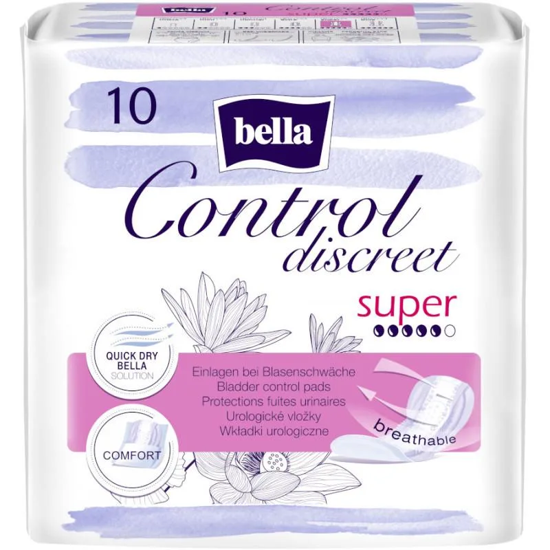 Урологічні прокладки жіночі Bella Control Discreet Super дихаючі 5 крапель 10 шт. (000006797)