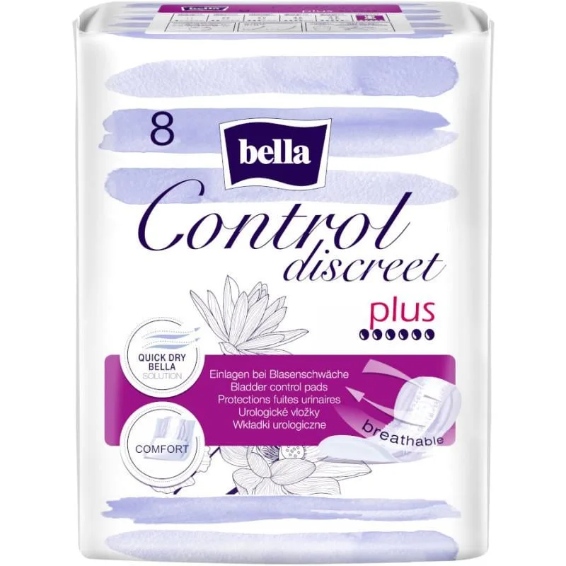 Урологічні прокладки жіночі Bella Control Discreet Plus дихаючі при легкому нетриманні 6 крапель 8 шт. (000006796)