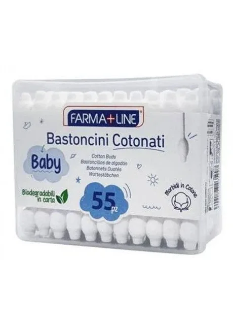 Ватні дитячі палички FARMA+LINE з обмежувачем, 55 шт Farmaline (403251957)