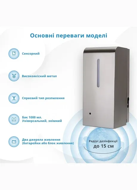 Дозатор (диспенсер) сенсорний для антисептика безконтактний 1,0 L (228110XA) No Brand (347590419)