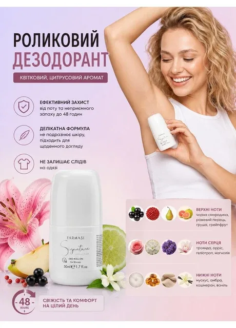 Парфумований роликовий жіночий дезодорант антиперспірант Signature 50 мл Farmasi (401890048)