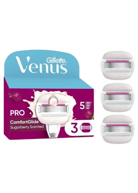 Змінні картриджі для гоління (леза касети) жіночі Venus & Olay Comgortglide Sugarberry Scent 5 лез із ароматом солодких ягід 3 шт