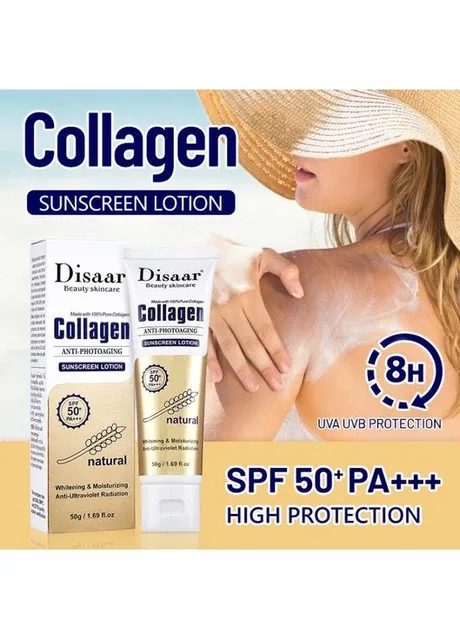 Сонцезахисний лосьйон Collagen Sunscreen Lotion SPF 50 PA+++, з колагеном та вітаміном С, 50 г Disaar (350349786)
