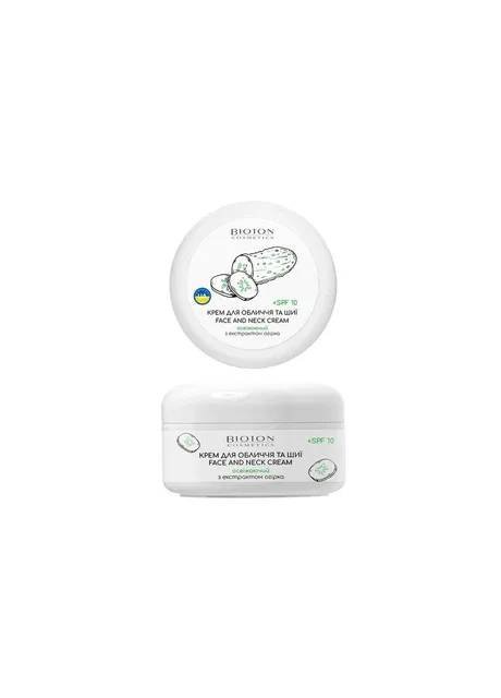 BIOTON COSMETICS Крем для обличчя та шиї освіжаючий з екстрактом огірка SPF 10, 100 мл — Крем, Україна (367726428)