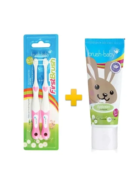 Комплект Brush-Baby First Brush (щітка First Brush (рожева) + паста Applemint 50мл)