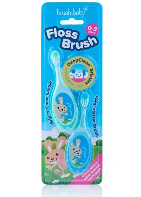 Дитяча зубна щітка FlossBrush від 0 до 3 років блакитна+бірюзова (2 шт) Brush-Baby (298050255)