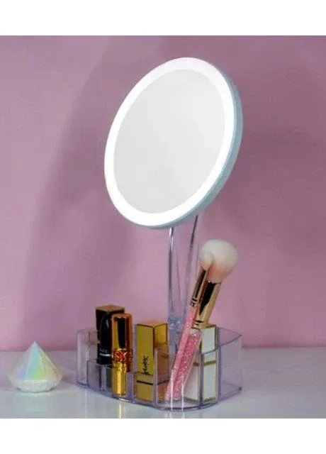 Косметичне настільне кругле дзеркало Cosmetic Mirror HH098 26 LED на підставці з підсвіткою Біле Salon Professional (297331643)