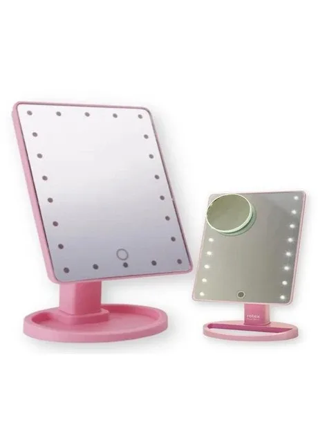 Дзеркало косметичне з LED підсвічуванням прямокутне HH083 360° Рожевий (HH083_315) SUNROZ (392925216)