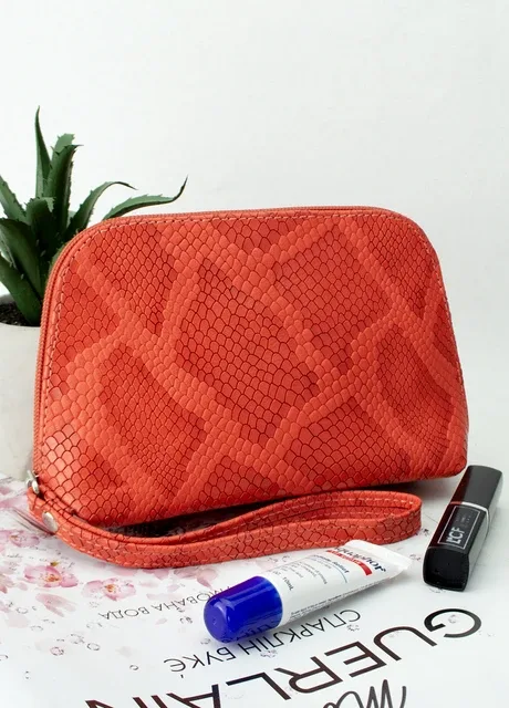 Косметичка жіноча шкіряна Viva 020 маленька оранжева під рептилію HandyCover (258637725)