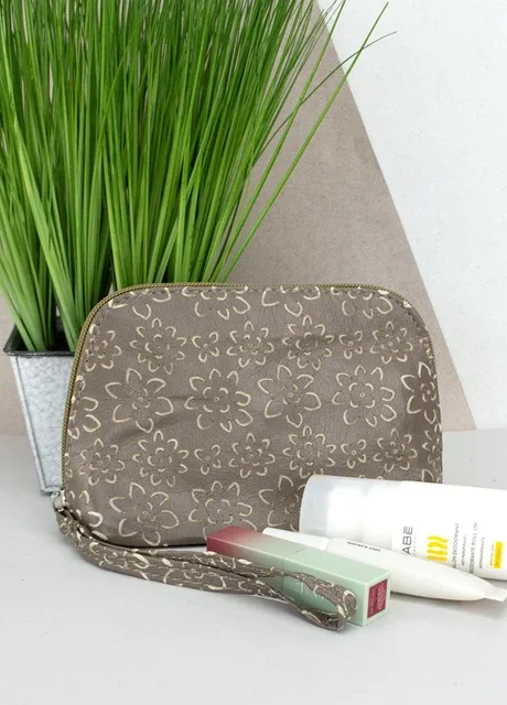 Косметичка жіноча маленька шкіряна Viva 032 бежева у квітку HandyCover (298442078)