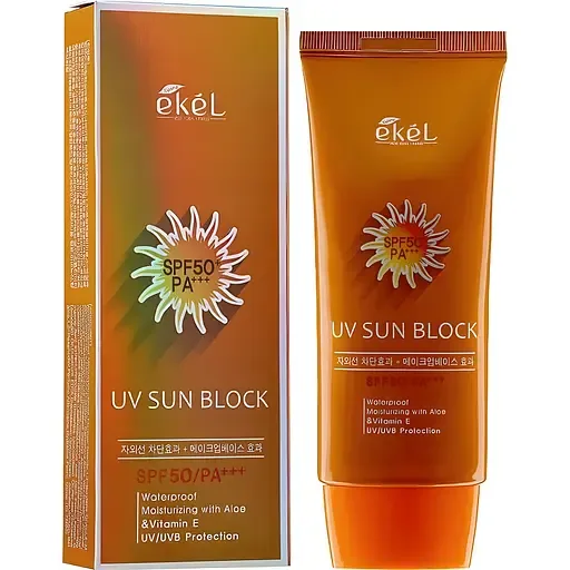 Крем сонцезахисний водостійкий для обличчя з алое екстрактом Ekel UV Sun Block Cream SPF50/PA+++ 70 ml