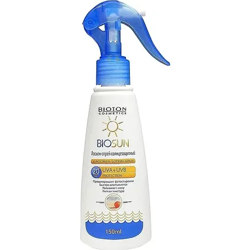 Сонцезахисний лосьйон-спрей Bioton Cosmetics BioSun SPF 20 150 мл
