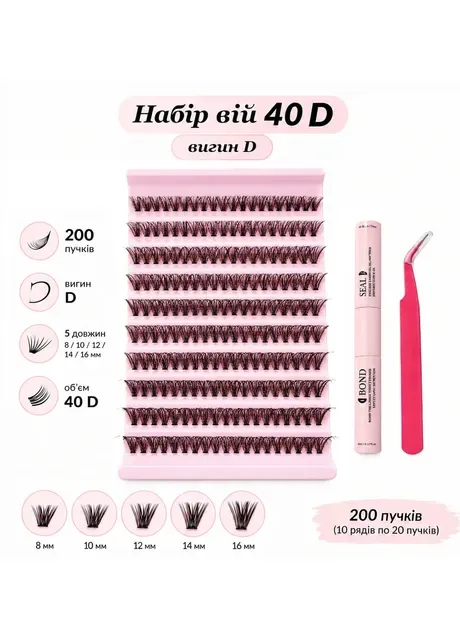Набір для нарощування вій з 4D ефектом в домашніх умовах вигин D No Brand (370589889)