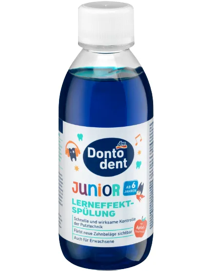 Дитячий ополіскувач Dontodent Junior для індикації зубного нальоту (яблучний смак), 200 мл