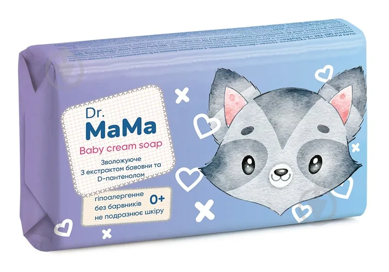 Мило дитяче Dr.MaMa Зволожувальне з екстрактом бавовни та D-пантенолом (гіпоалергенне 0+) 90 г