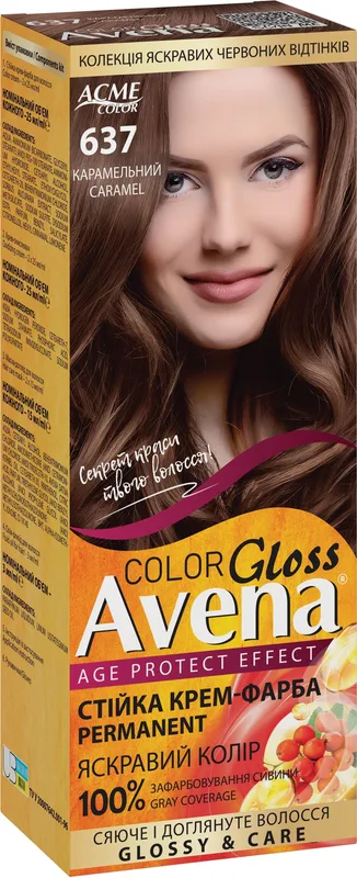 Cтійка крем-фарба для волосся ""AVENA"" Gloss Color №637 Карамельний