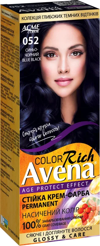 Cтійка крем-фарба для волосся "AVENA" Rich Color 052 Синьо-чорний