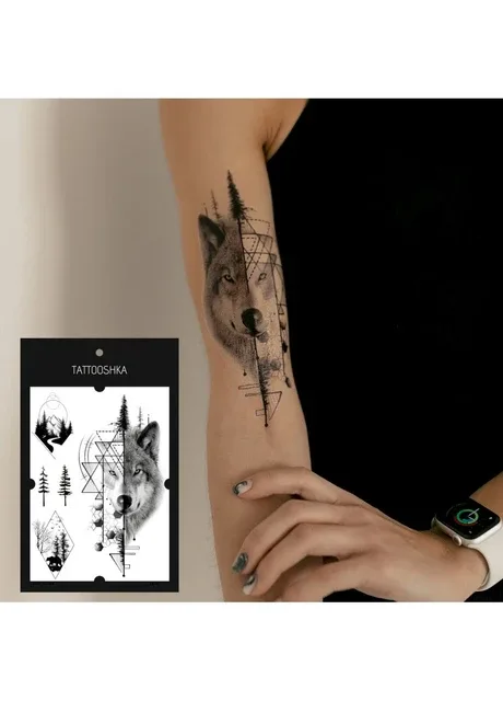 Тату "Графічний вовк і ліс" Tattooshka (303140499)