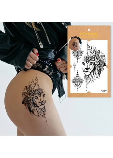 Тату "Лев графічний з мандалою" Tattooshka (303140382)