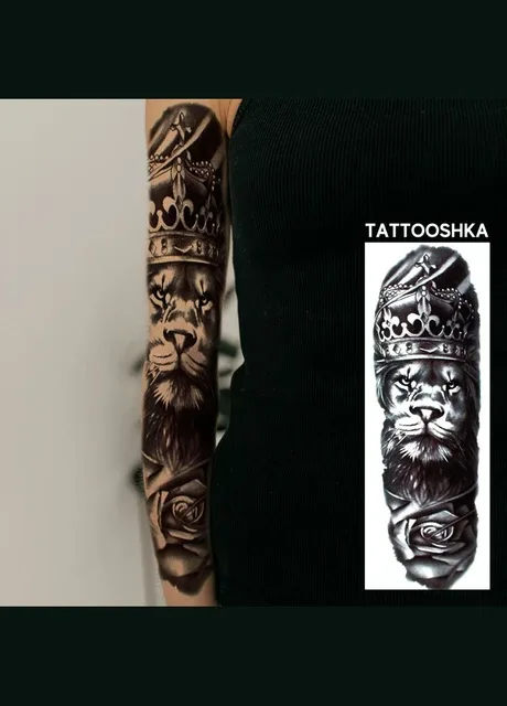 Тимчасове водостійке тату-рукав "Лев з короною" Tattooshka (315440178)